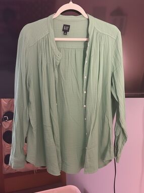 GAP Light Sage Green Button-Front Shirt